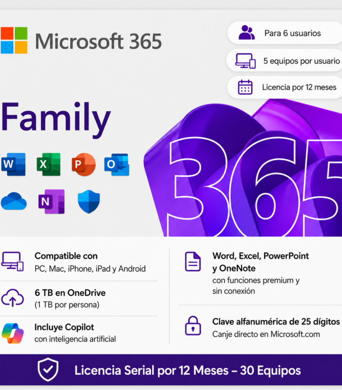 Microsoft Office 365 Family - Suscripción Original con Copilot IA - 30 equipos en total