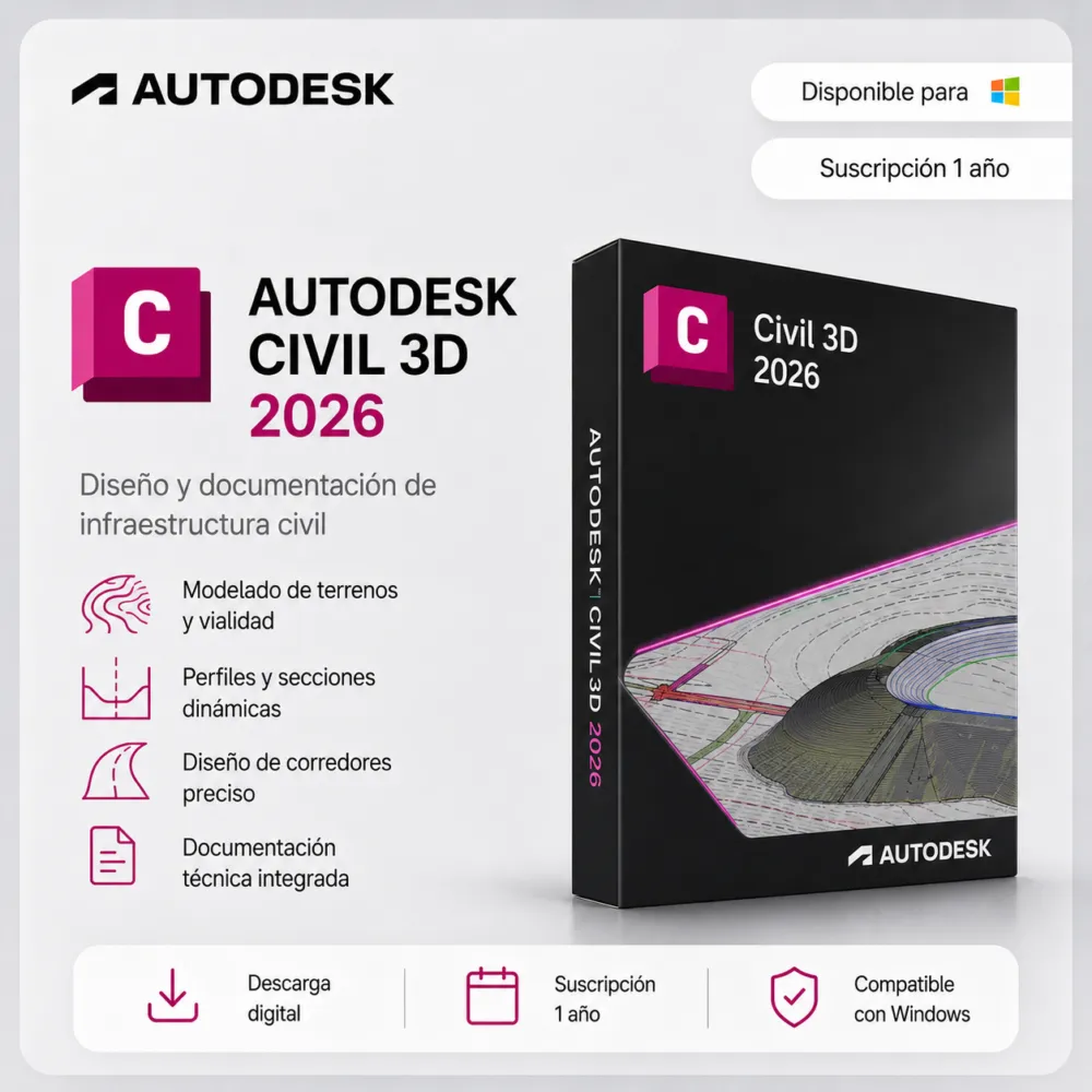 Civil 3D 2026 – Suscripción 1 año | Multilenguaje | Garantía Total