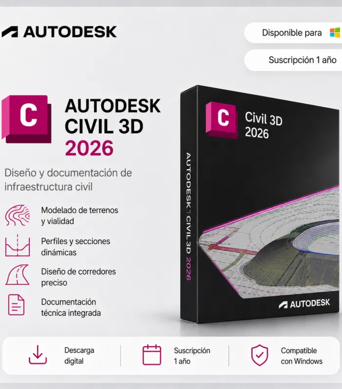 Civil 3D 2026 – Suscripción 1 año | Multilenguaje | Garantía Total