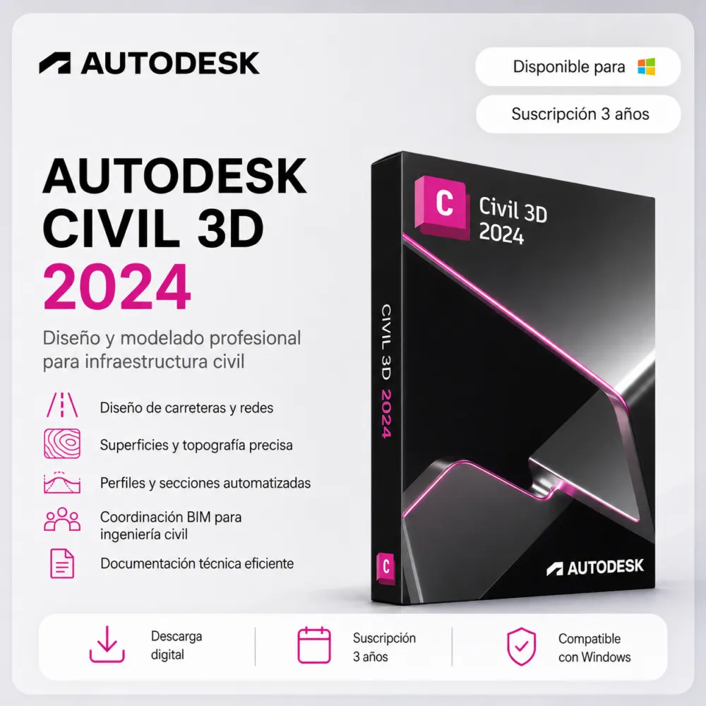 Civil 3D 2024 – Suscripción 3 años | Multilenguaje | Garantía Total